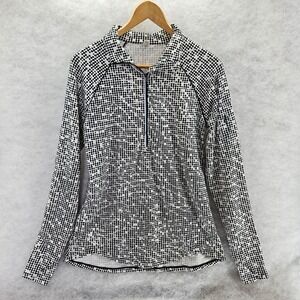 Under Armour Womens Large Long Sleeve Half Zip Pullover Athletic Top Black White